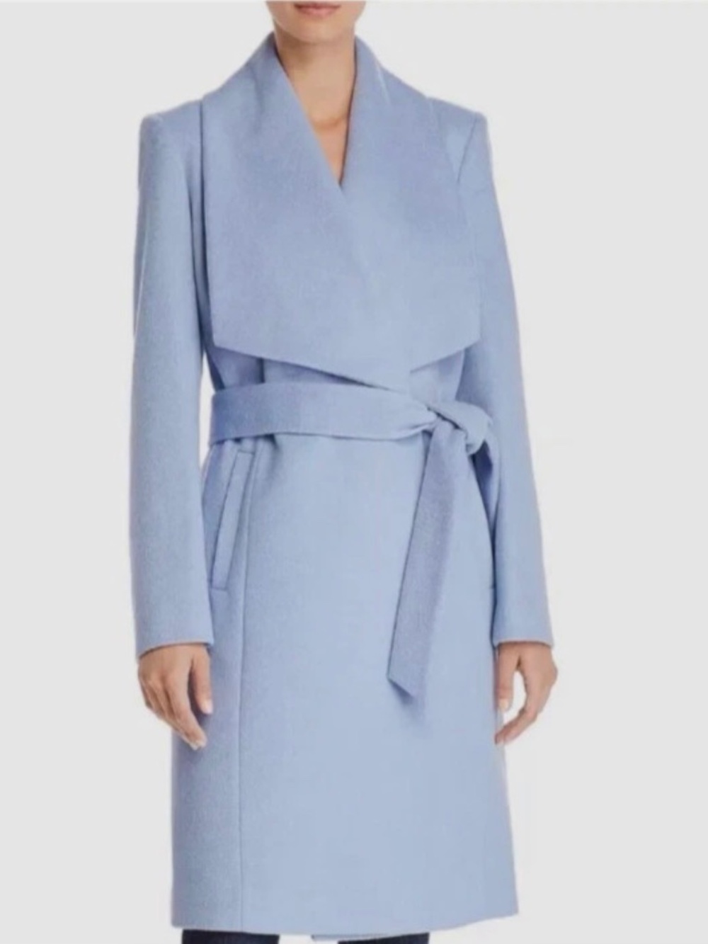 Cole Haan New Women's Premium Wool Blend Trench Coat Ice Blue New
